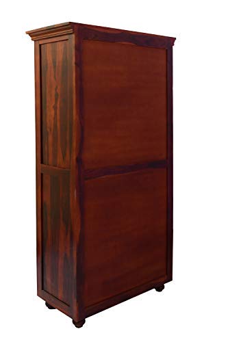 Image of Sheesham Wood Wardrobe with 2 Door and 2 Drawers Storage for Clothes Solid Wood Almari for Living Room Bedroom Home Wooden Furniture