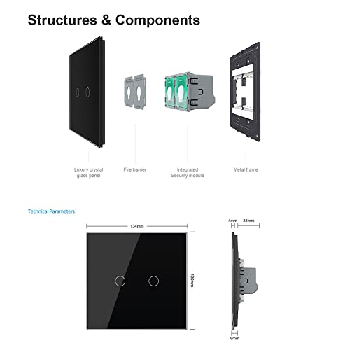 Livolo Light Switch 2 Gang With Black Tempered Glass Plate, Double Touch Light Switch,Vl-A801/01-4Bg #TOP2