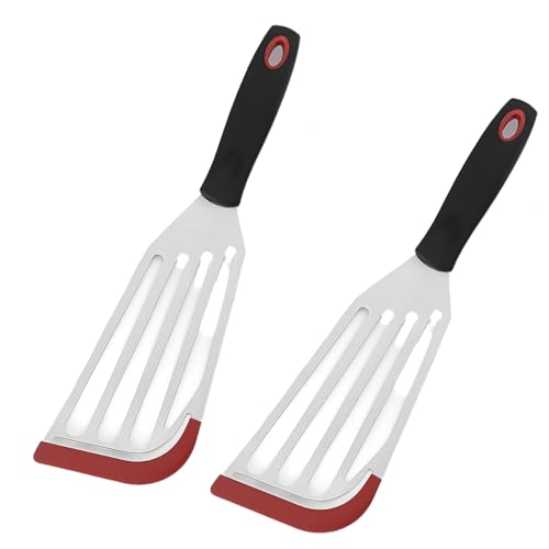 Dual-Purpose Stainless Steel Fish Turner with Silicone Tips for Non-Stick Cookware, Flexible and Thin Design for Flipping Fish, Eggs, and Pancakes