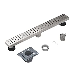 Shower Drain by EMBATHER Linear Shower Drain 18 Inch Floor Drain with Removable Quadrato Pattern Grate CUPC Certified, 304 Stainless Shower Drain Base Hair Strainer and Leveling Feet