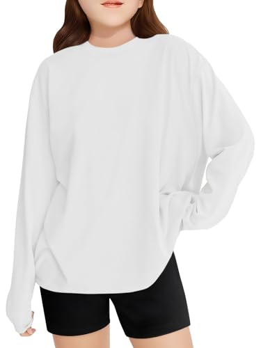 Girls Long Sleeve Workout Tops Oversized Shirts Crew Neck Graphic Gym Clothes Kids Baggy Winter Clothing