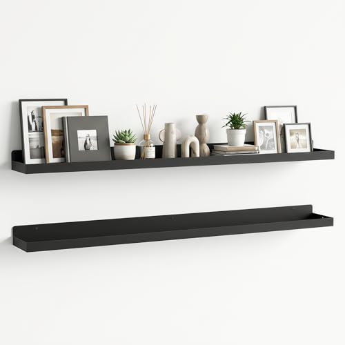 SSNEWOG Floating Shelves Wall Mounted Set of 2, 36 Inch Long Picture Ledge Shelf with Lip, Metal Floating Shelves for Storage, Wall Shelves for Living Room, Bedroom, Bathroom, Kitchen, Black