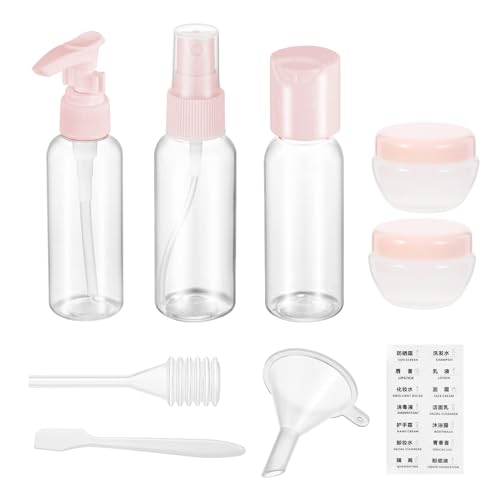 chongning Travel Bottles for Toiletries, 8 PCS Transparent Travel Bottles with Labels，Refillable Travel Containers for Cosmetic Shampoo Lotion Makeup Shower Hand Soap (Pink)