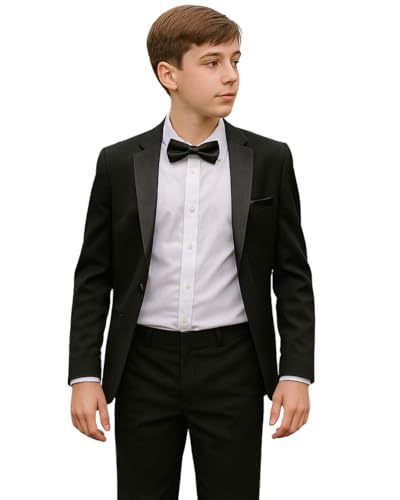 Boys' 4 Piece Formal Black Tuxedo Suit Set with Bow Tie (UK, Age, 10 Years)
