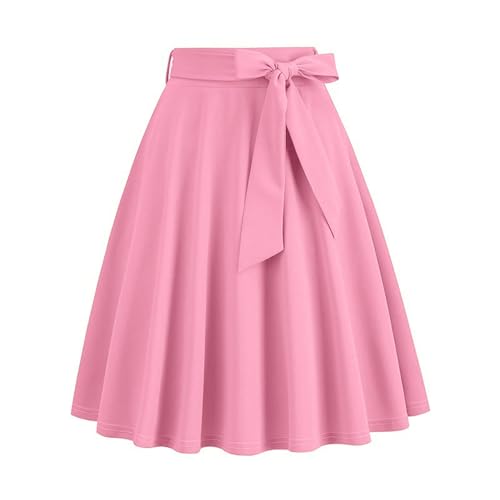 Women 50s Retro Skirts Vintage Hepburn Style High Waist Flared A-Line Rockabilly Solid Swing Skirt with Pocket2