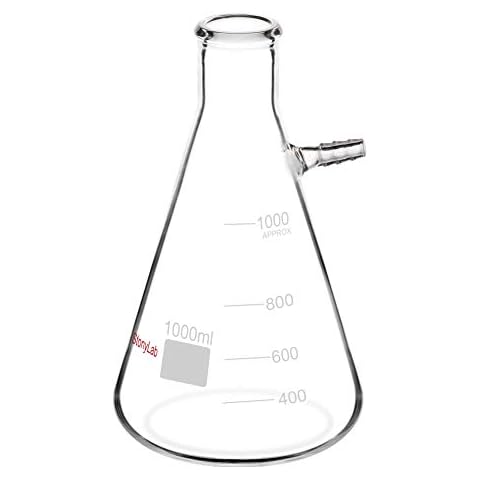 StonyLab 1000ml Borosilicate Glass Filtering Flask, Bolt Neck with Tubulation, 1L (1 Liter) Cover