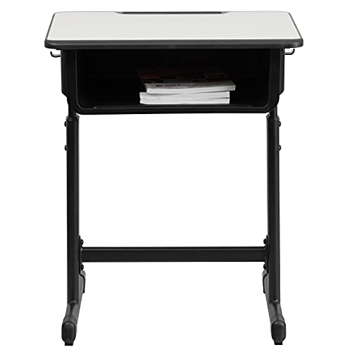Flash Furniture Billie Open Front Student Desk for Classrooms or Remote Learning, Height Adjust School Desk with Book Box and Bag Hooks, Black/Gray by Flash Furniture - Image 7