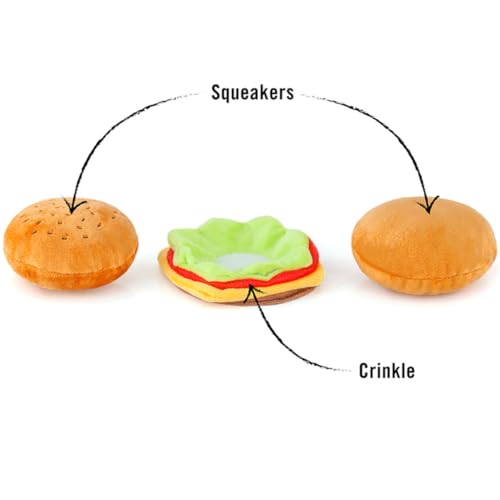 P.L.A.Y. Pet American Classic Plush - Hamburger. Handgefertigte Handwerkskunst mit dreifach vernähten Kanten sorgt für lange Haltbarkeit
