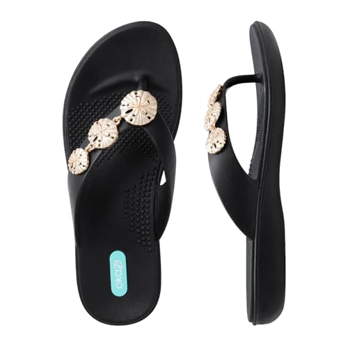 Oka-B Women's Elle Melanie Flip Flop Sandal with Sand Dollar Charms (Licorice, Medium-Large)