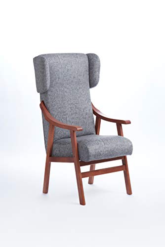 Gasten a gusto Silla con Brazos y Orejas apoya-Cabeza. Madera Color: Cerezo (Medidas: 117 * 69 * 57 cm) Tela Antimanchas: para Personas Mayores o geriátrico. Prótesis de Cadera. Gris