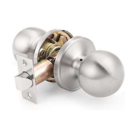 Gobrico Brushed Stainless Steel Round Passage Door Knobs for Interior Doors Hallway Closet Door Handles Internal Door Handles Keyless Door Lockset Satin Nickel 2 Pack Cover
