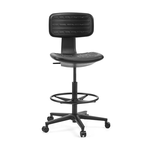 hjh Office Top Work B - Silla de Trabajo con Respaldo ergonómico, Altura Regulable, Asiento de Poliuretano Antideslizante, Anillo Ajustable para los pies, Color Negro