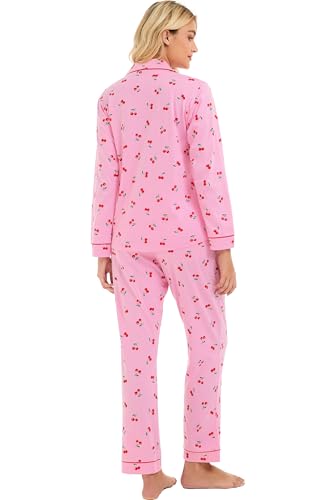 Image of LUBOT 100% Cotton Pajamas for Women Pajama Set 2 Piece PJ Sleepwear Set Soft Ladies Button Knit Long Sleeve Loungewear XS-XXL