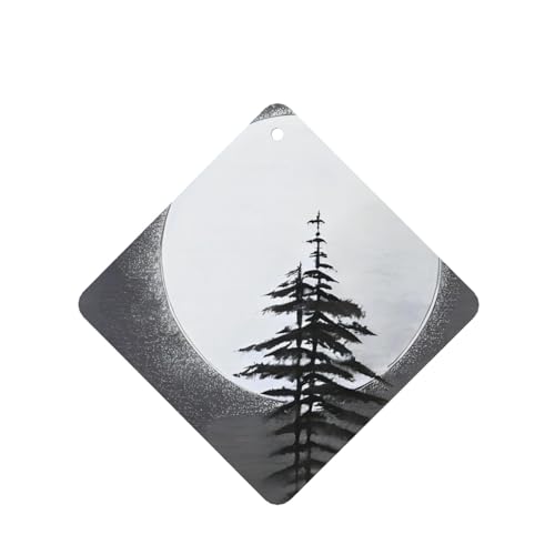 YYHHAOFA Moon Pine Tree picture Square Car Air Fresheners Cards Set of 4 Pieces : Hanging Scented Cards for Wardrobe Bathroom Car Interior Decor