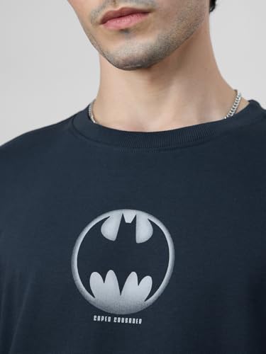 Image of The Souled Store Batman: to The Rescue Men and Boys Short Sleeves Round Neck Grey Graphic Printed Cotton Oversized T-Shirts
