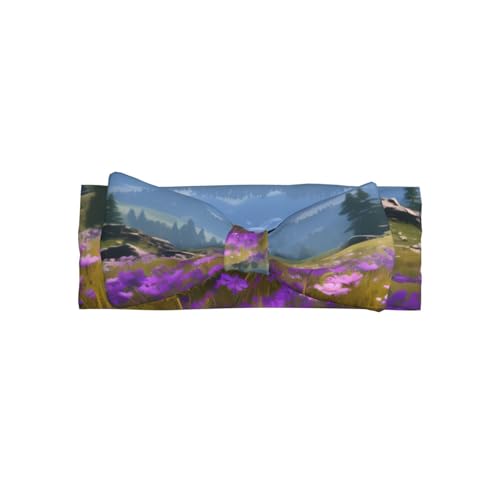 Nature Purple Flowers Meadow Mountain Scenic Pattern Baby Bow Headband Super Stretchy Soft Bows Hair Accessories for Newborn Infants Toddlers Kids Girls