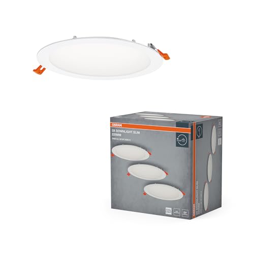 OSRAM Foco empotrable LED Essential Slim 225mm 22W Blanco, juego de 3 downlights 2000lm blanco frío 4000K, foco de techo IP20