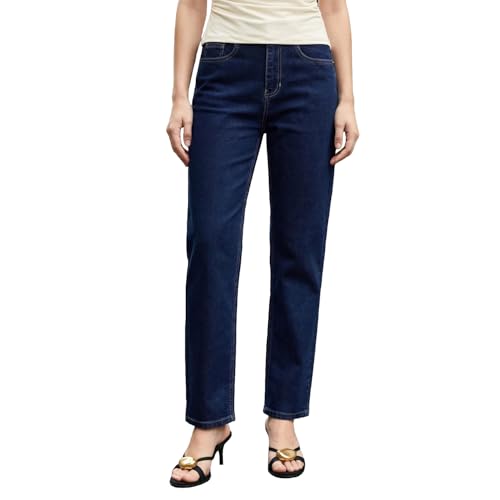 Image of Urbano Fashion Women's High Rise Straight Fit Washed Jeans Non-Stretchable