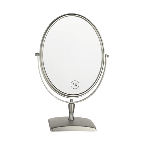 Espejo de maquillaje ovalado con aumento 1X/3X y base giratoria 360°