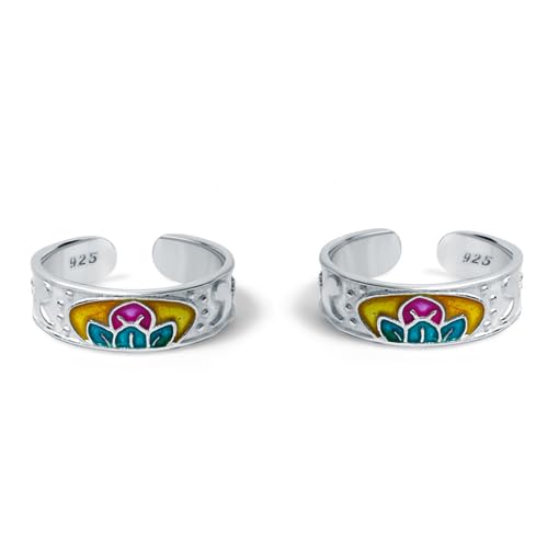 raajraani Pure 925 Sterling Silver Toe Ring for Women | Chaitri Toe Ring | Silver Finish, Enamel | Gift for Her (4 gms)-picture-13