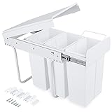 Einbaumülleimer Unterschrank Küche, Deluxe Mülleimer Abfallsammler Müll Trennsystem 3 Fächer Ausziehbar 3 x 10L Küche Abfalleimer für Schränke ab, weiß