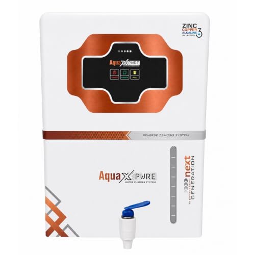 Image of AQUA X PURE→ RO Domestic Water Purifier for Home (UV /UF+ ORC COPPER+ HIGH TDS MEMBRANE+ TDS CONTROL) | Smart LED Display Panel | 12 L Tank | 20 LPH High-Efficiency Performance | 1-Year Warranty*.