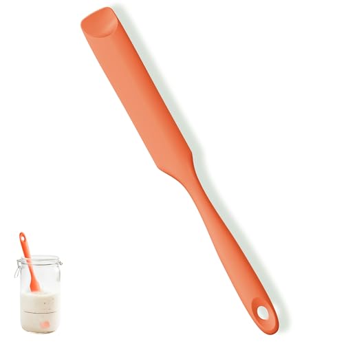 U-Taste Silicone Jar Spatula for Sourdough Starter: Long Skinny Food-Grade Jam Spreader, Sturdy Stirring Stick Bowl Scraper with Flexible Spoon Tip, Mixing Icing Tool, Peanut Butter Knife (Orange)