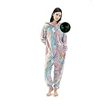 Glow in The Dark Onesie Pajamas for Women, Unicorn Luminous Super Soft Flannel Colorful One Piece Costume Sleepwear Homewear
