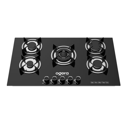 Ogera 5-in-1 Built-In Gas Hob OG3021GC | 5 Burner Auto Ignition Gas Stove | Low Gas Consumption & Efficient Heating | Black | 2 Years Warranty
