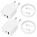 2 Pezzi Caricatore USB C, 20W Presa con 2 Pezzi 1.5m Cavo Compatibile con iiPhone 16 15 Plus/Pro/Pro Max, Samsung Galaxy A15 A14 A13 A05S, Caricabatterie Rapido Alimentatore Presa Carica