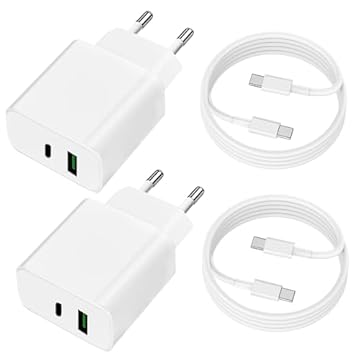 2 Pezzi Caricatore USB C, 20W Presa con 2 Pezzi 1.5m Cavo Compatibile con iiPhone 16 15 Plus/Pro/Pro Max, Samsung Galaxy A15 A14 A13 A05S, Caricabatterie Rapido Alimentatore Presa Carica