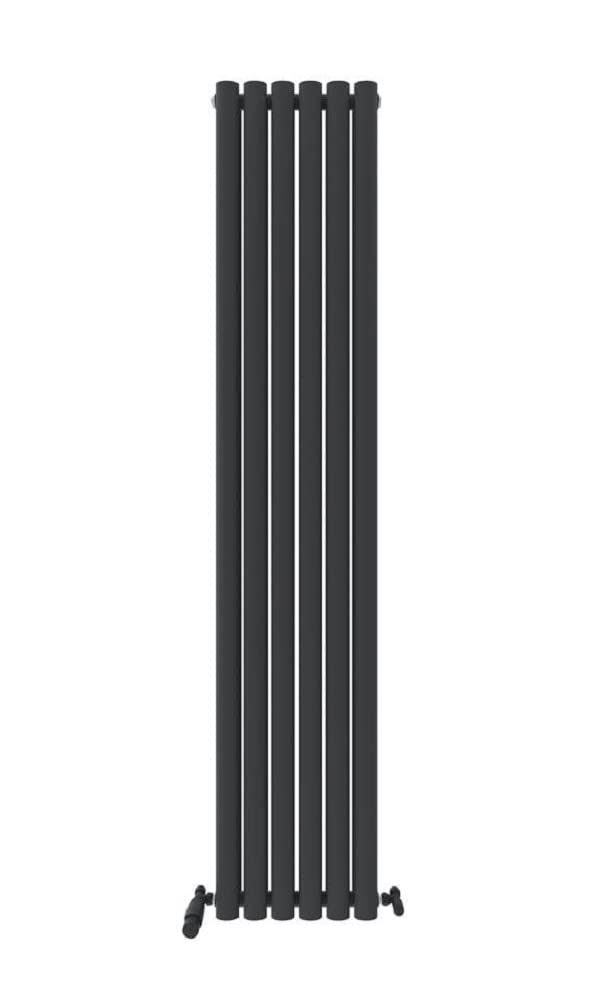 iBathUK Strata Wall-Mounted Vertical Double Oval Panel Radiator, 6-Column Steel High Thermal Output Hydronic Central Heating, Designer Modern Radiator in Matt Anthracite, 1800 × 354mm