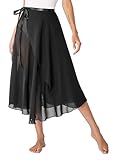 iiniim Falda Cruzada para Ballet Gasa Mujer Wrap Over Bufanda Falda de Danza Ballet con Lazo de Cintura para Niña Mujer Traje de Baile Rendimiento Falda de Baile B Negro Talla única