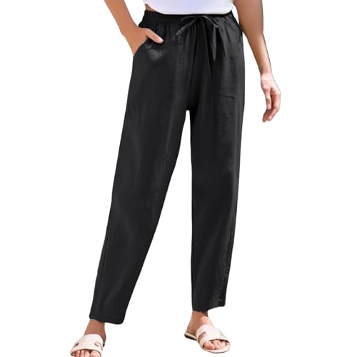 Pantalon palazzo d'été pour femme de coupe tailleur fluide avec finitions soignées en lin de coton léger