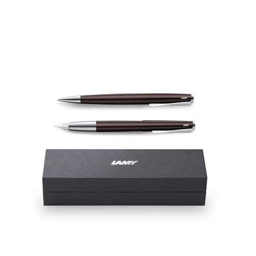 LAMY studio darkbrown Set aus Füllhalter Federstärke M inkl. Tintenpatrone T 10 blau und Kugelschreiber Mine M inkl. Tintenroller-Mine M 63 schwarz in einer Geschenkverpackung