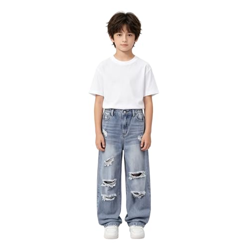 Pantalones vaqueros para niños de corte recto y mezclilla lavada casual 2