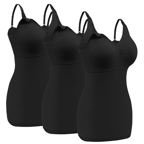 Angelhood Umstands-Tank-Tops für Stillen, Damen, Stillen, Umstands-Cami, eingebauter BH, Schlaf-BH, 3er-Pack, 3×Schwarz, Mittel