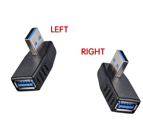 Image of [ 2 Pieces USB 3.0 Adapter 90 Degree Left Angle and Right Angle Coupler Connector, Male to Female USB Cable Extender Connector for Computer, Laptop, Desktop