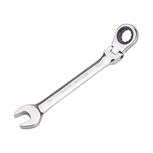 Image of FLZOSPER 15mm Metric Flex-Head Gear Wrench,Box End Head 72-Tooth Ratcheting Combination Wrench Spanner