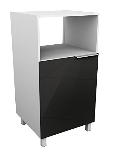 Berlioz Creations CD6MN Meuble Demi-Colonne pour Micro-Onde Noir Haute Brillance 60 x 60 x 118 cm, Fabrication 100% Française