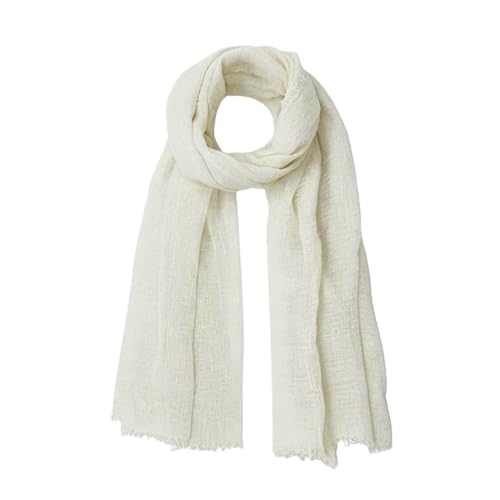 Nydotd Women Summer Cotton Linen Scarf Crinkle Long Beach Shawl Wrap hijab with Fringe (Cream White, 71 x 35 Inch)