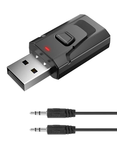 Adattatore USB Bluetooth 2 in 1 per TV, PC, Auto, Cuffie, Altoparlanti e Stereo – Trasmettitore e Ricevitore Bluetooth 5.0 Mini Chiavetta Audio, Jack 3.5mm, Senza Batterie, Porta USB