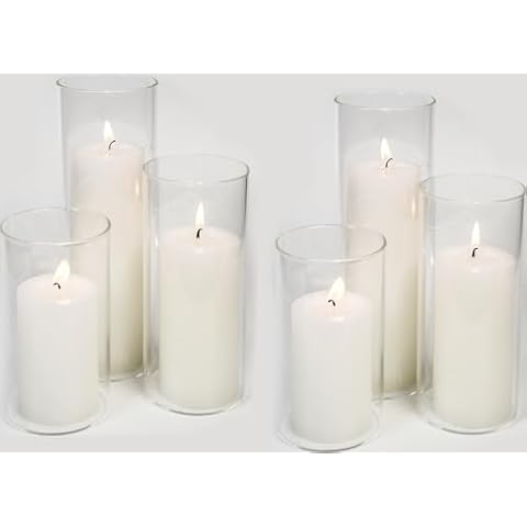 ECLEC Set of 6 White Pillar Candles and Vases Cover