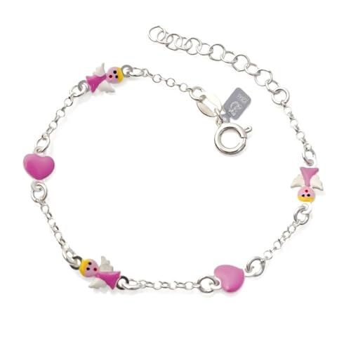 Pulsera en plata de ley 925m con ángeles y corazones esmaltados de alta joyería infantil