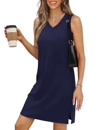 Image of BKRIVE V-Neck Summer Casual Beach Dresses for Women 2026 Vacation Women's Sleeveless Sundress with Split