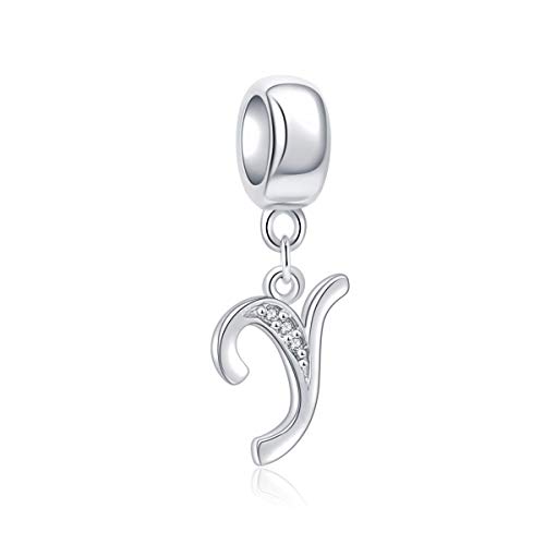 ABUN Abalorio de plata de ley 925 con diseño de letra A a la Z, con circonitas transparentes auténticas para pulseras de cadena de serpiente. Y