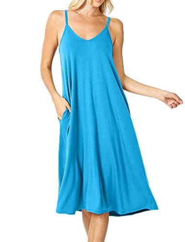 Image of ALLLA Women's Lightweight Flowy Summer Dress - Adjustable Strap Knee Length Dress with Side Pockets. Casual, Beachwear