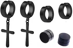 Brinco Masculino Argola Cruz Pressão Kit Com 3 Pares Bts