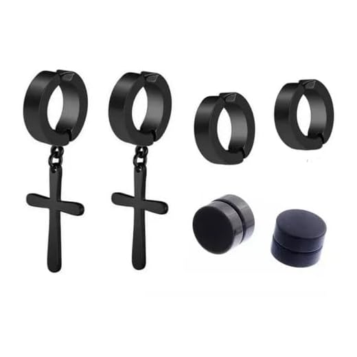 Brinco Masculino Argola Cruz Pressão Kit Com 3 Pares Bts