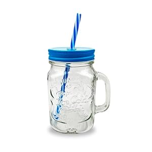 500ml Blue Mason Jar with Lid and Straw – Reusable Glass Tumbler for Iced Coffee, Tea, Bubble Tea, Smoothies, Juices – Leakproof & Durable Drinking Cup for Home, Work & Travel